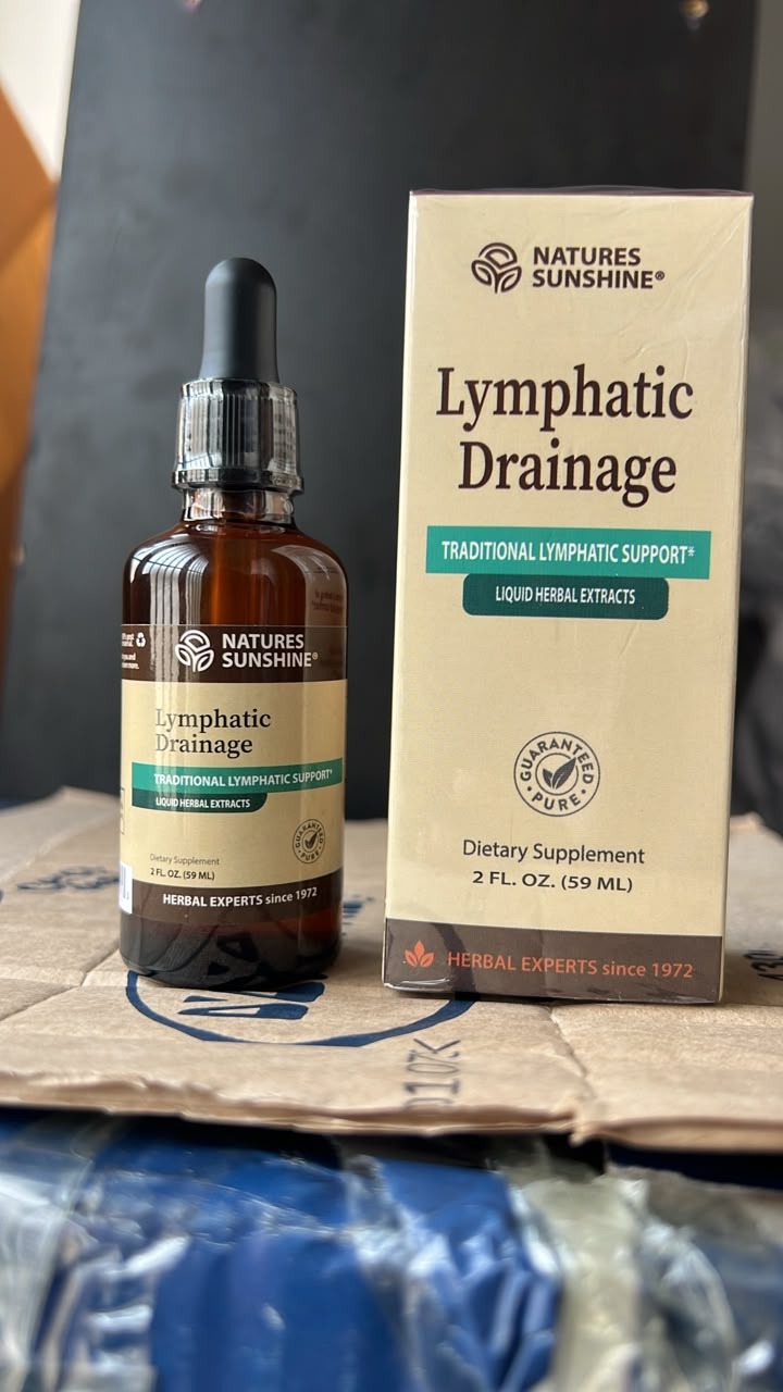 Fotografía real del frasco y la caja Lymphatic Drainage 59 ml